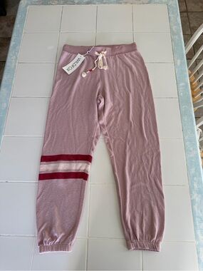 Wildfox Girls' Dusty Pink Joggers with Maroon & Light Pink Stripes